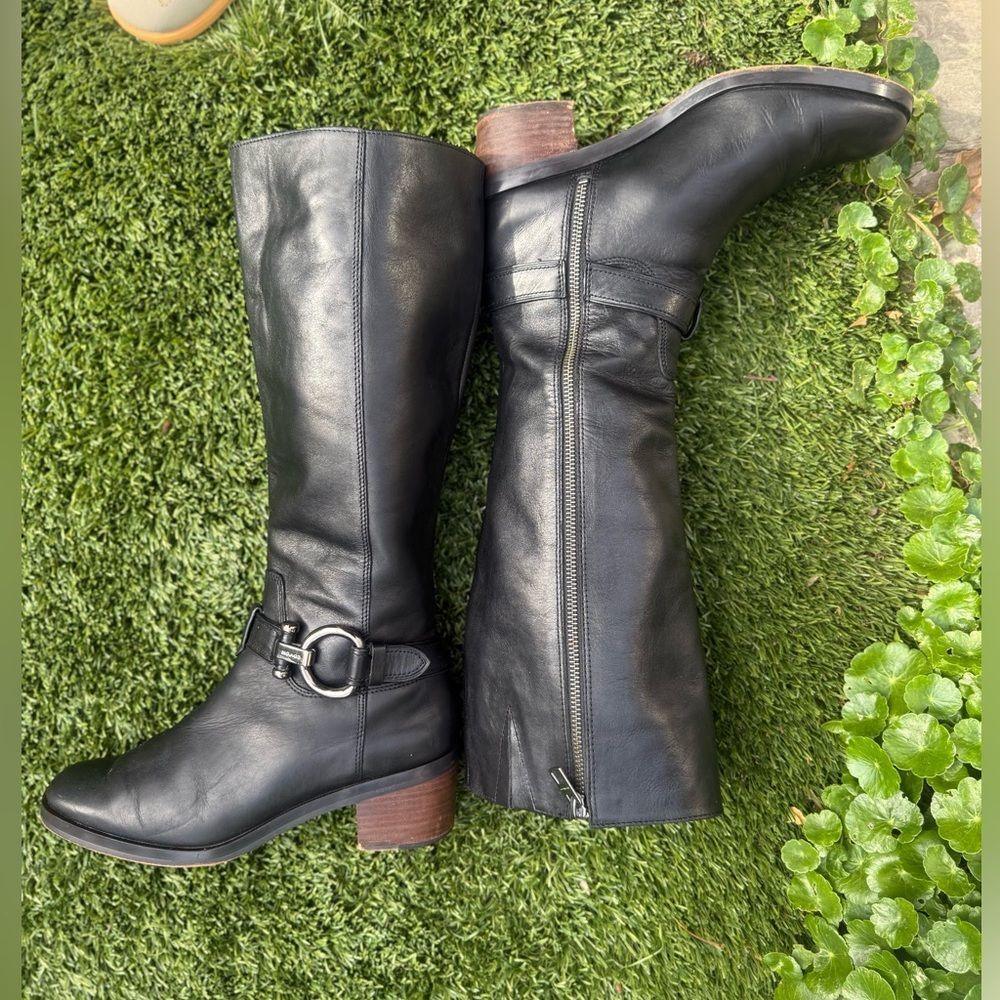 Coach Carolina Black Leather Riding Boots Harness Knee High Size 8 - Picture 6 of 11